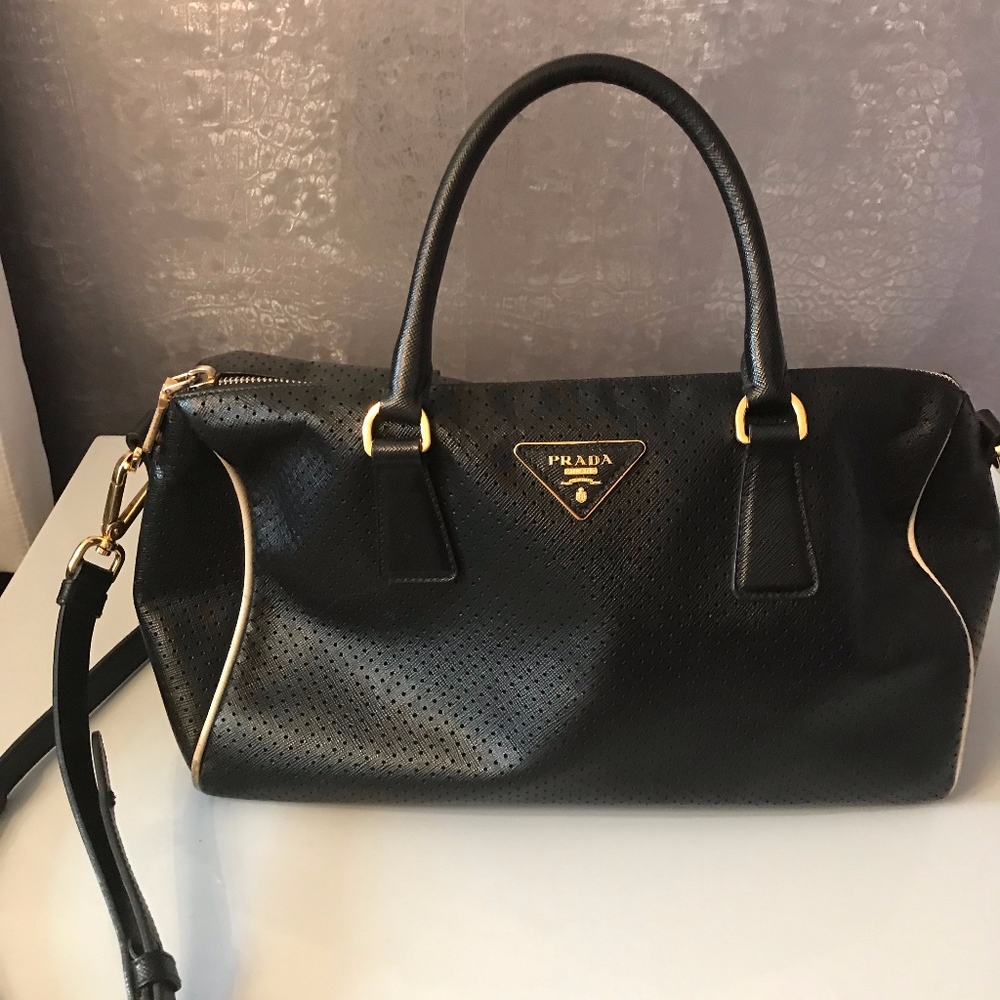 Prada Saffiano Fori Perforated Boston Bag - Picture 2 of 12